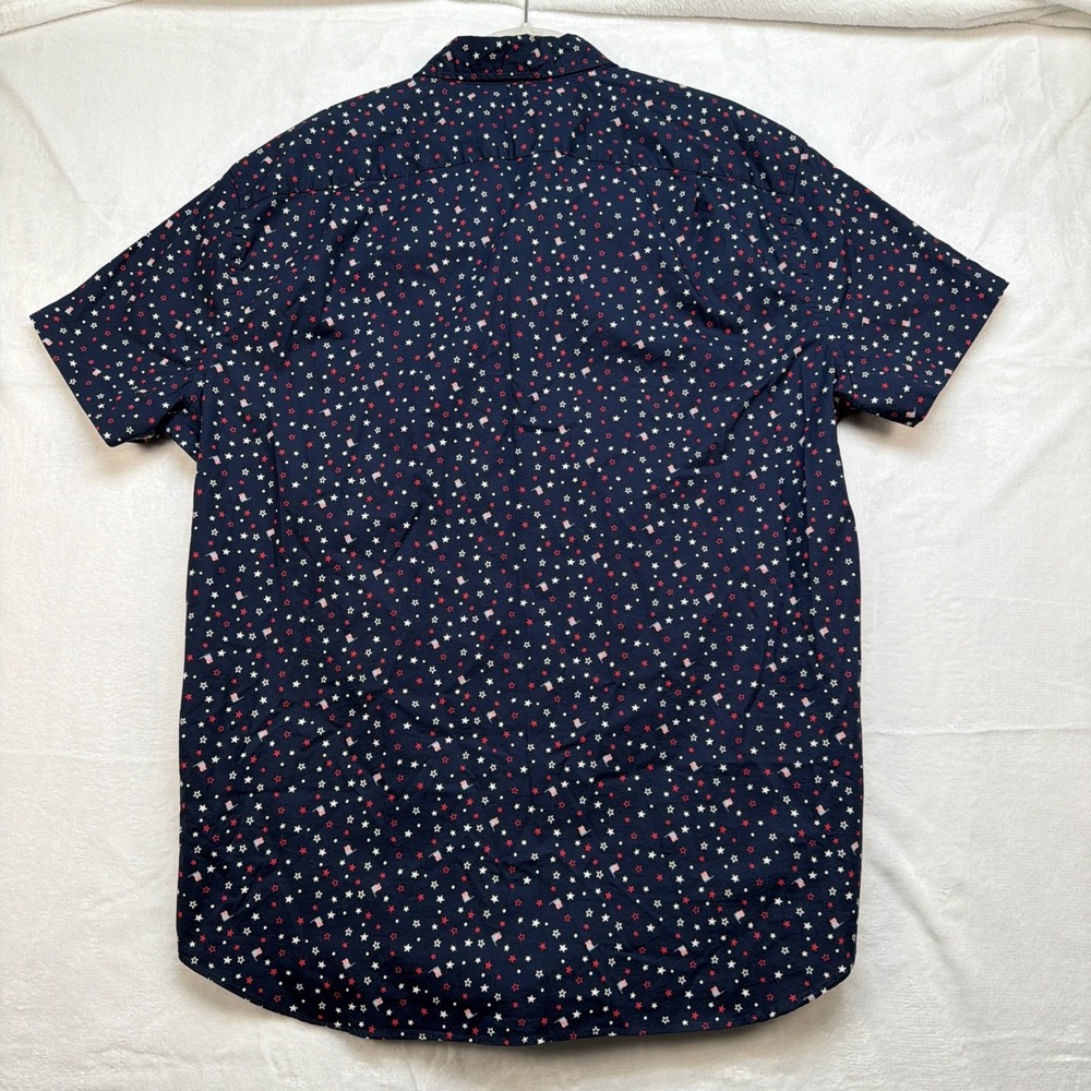 J Crew Slim Short Sleeve Button Down Shirt Flag Print Blue Large - Picture 9 of 10